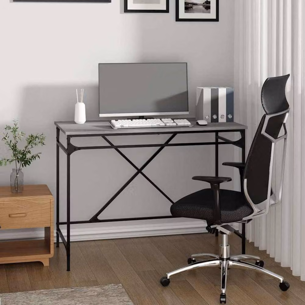 Berkfield Home Grey Sonoma Computer Desk with Iron X-Frame, W/D/H: 100 x 50 x 75 cm – 2