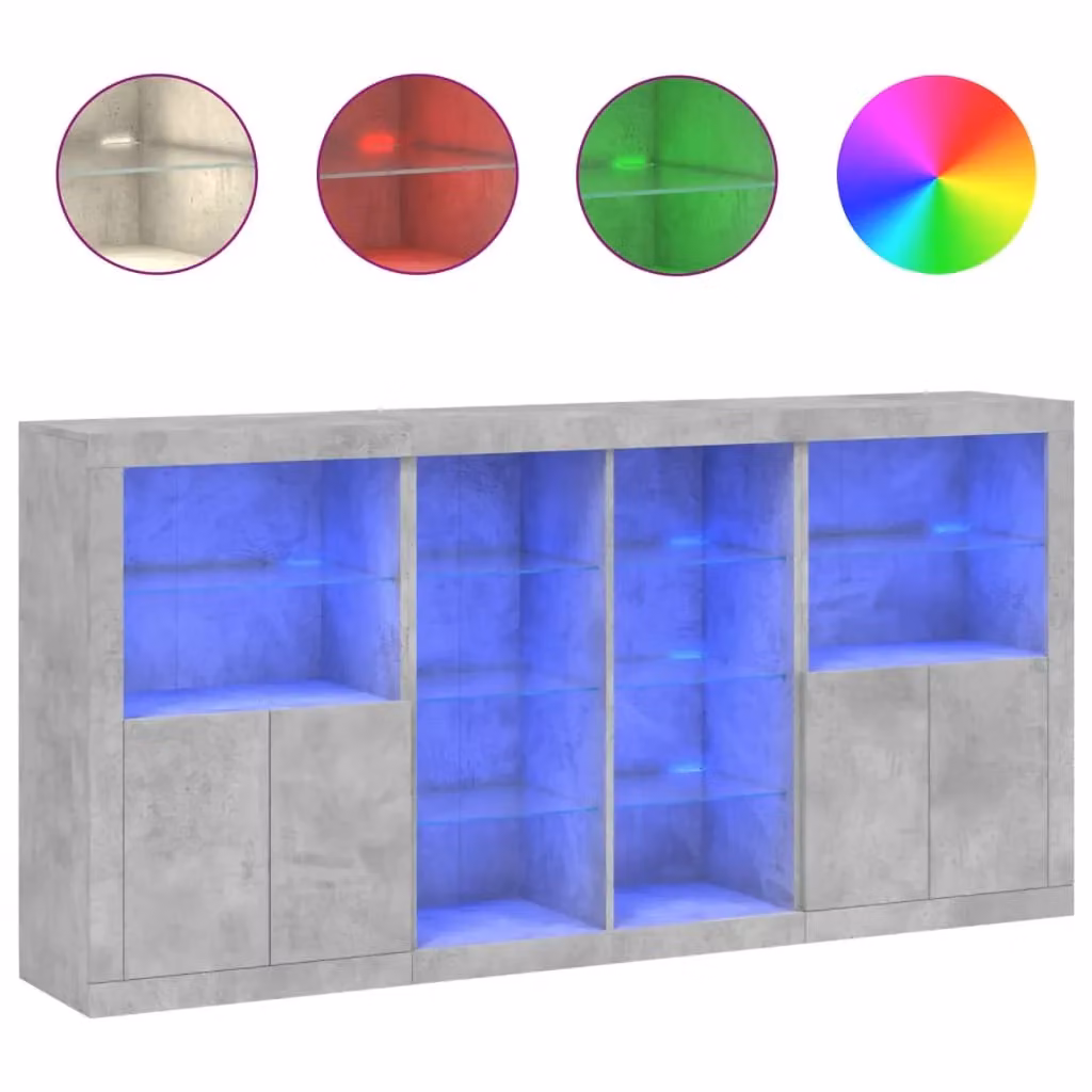 Berkfield Home Modern Sideboard with Integrated LED Lights in Concrete Grey, W/D/H: 202 x 37 x 100 cm – 2