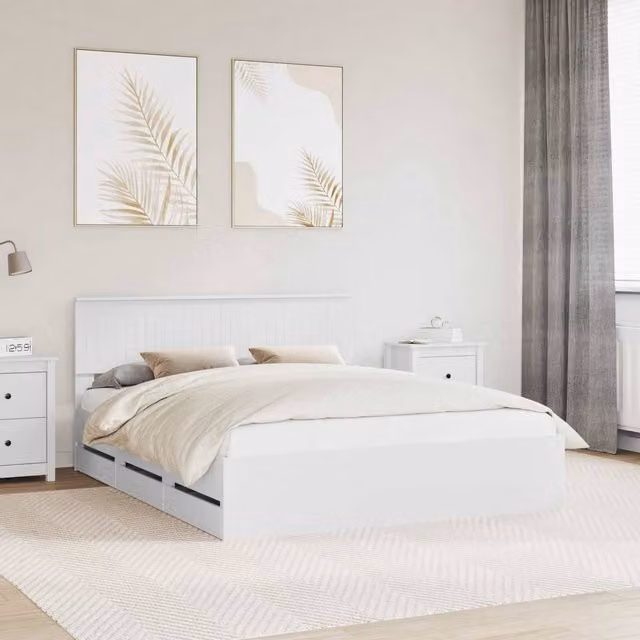 Berkfield Home Modern Bed Frame with Drawers in White, Engineered Wood, 160 x 200 cm