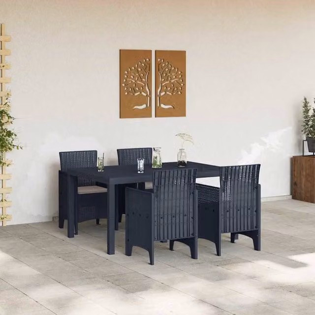 Berkfield Home Modern 5 Piece Anthracite Poly Rattan Garden Dining Set with Cushions – 1