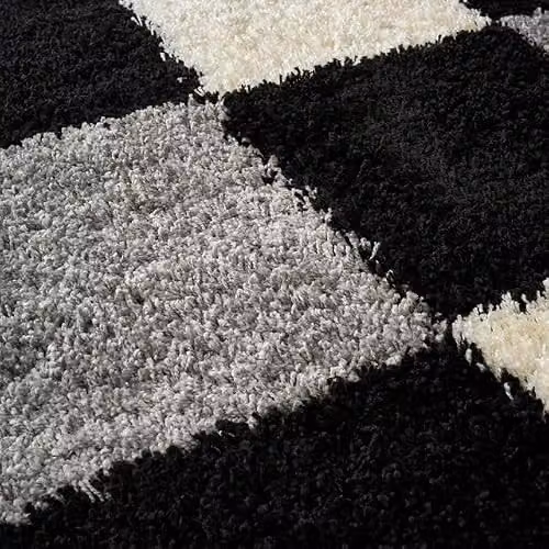 Bravich LTD Black Checked Modern Shaggy Rug, W: 80 cm, L: 150 cm – 4
