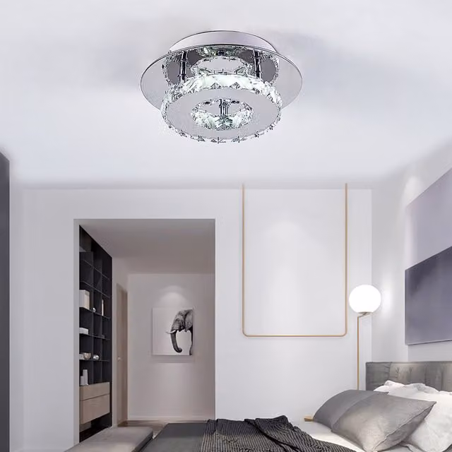Livingandhome Modern LED Crystal and Stainless Steel Ceiling Light in Silver