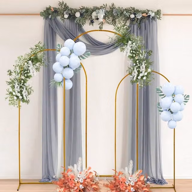 Livingandhome Gold Metal Freestanding Backdrop Stand Set for Weddings, Birthdays and Parties