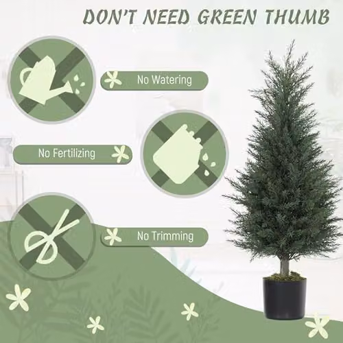 HOMCOM Set of 2 Green Artificial Cypress Trees with Plastic Pots, Height: 90 cm – 4