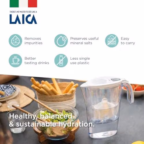 LAICA Stream Line Water Filter Jug and 13 Bi-flux Cartridges, White, 2.3 l – 3