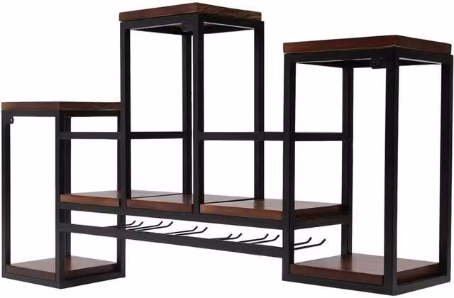 FORGEVIO Industrial Wall Mounted Wine Rack and Bottle Storage in Black