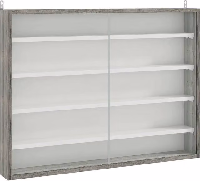 Nordara Grey Wall Mounted Display Cabinet with Glass Doors and Internal Shelves W: 100 cm, D: 15 cm – 1