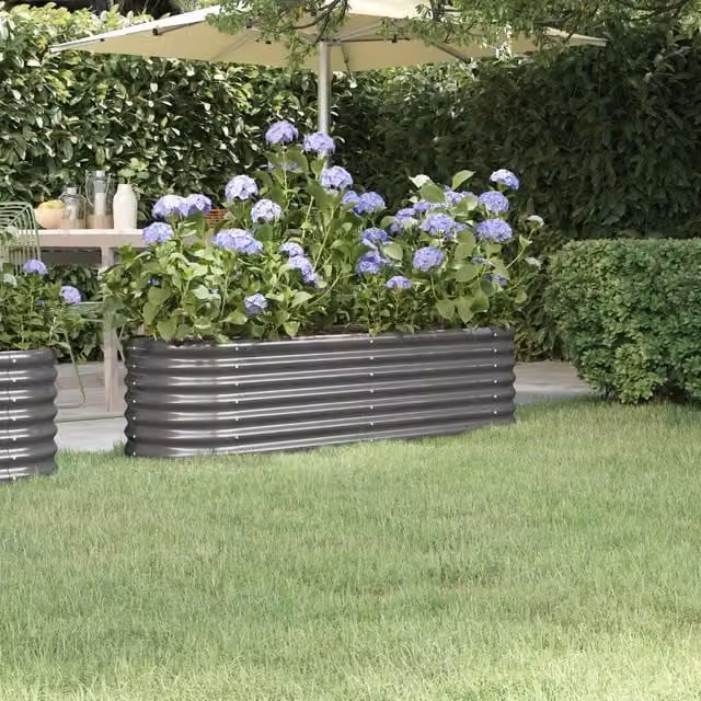 Berkfield Home Garden Powder-coated Steel Raised Bed in Grey, W/D/H: 152 x 40 x 36 cm – 1