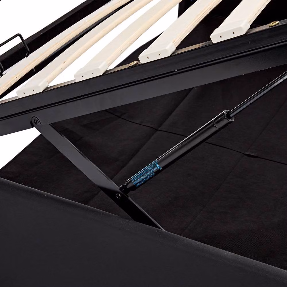 BTM Black PU-Lychee Upholstered Double Bed with USB Charging, LED Lighting and Lift-Up Storage, W/D/H: 140 x 190 x 135 cm – 7
