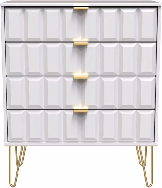 Ready Assembled 2 U Metro 4 Drawer Chest in White and Gold