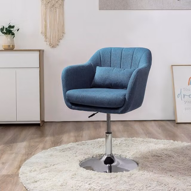 HOMCOM Blue Fabric Swivel Accent Tub Chair with Armrests and Gas Lift