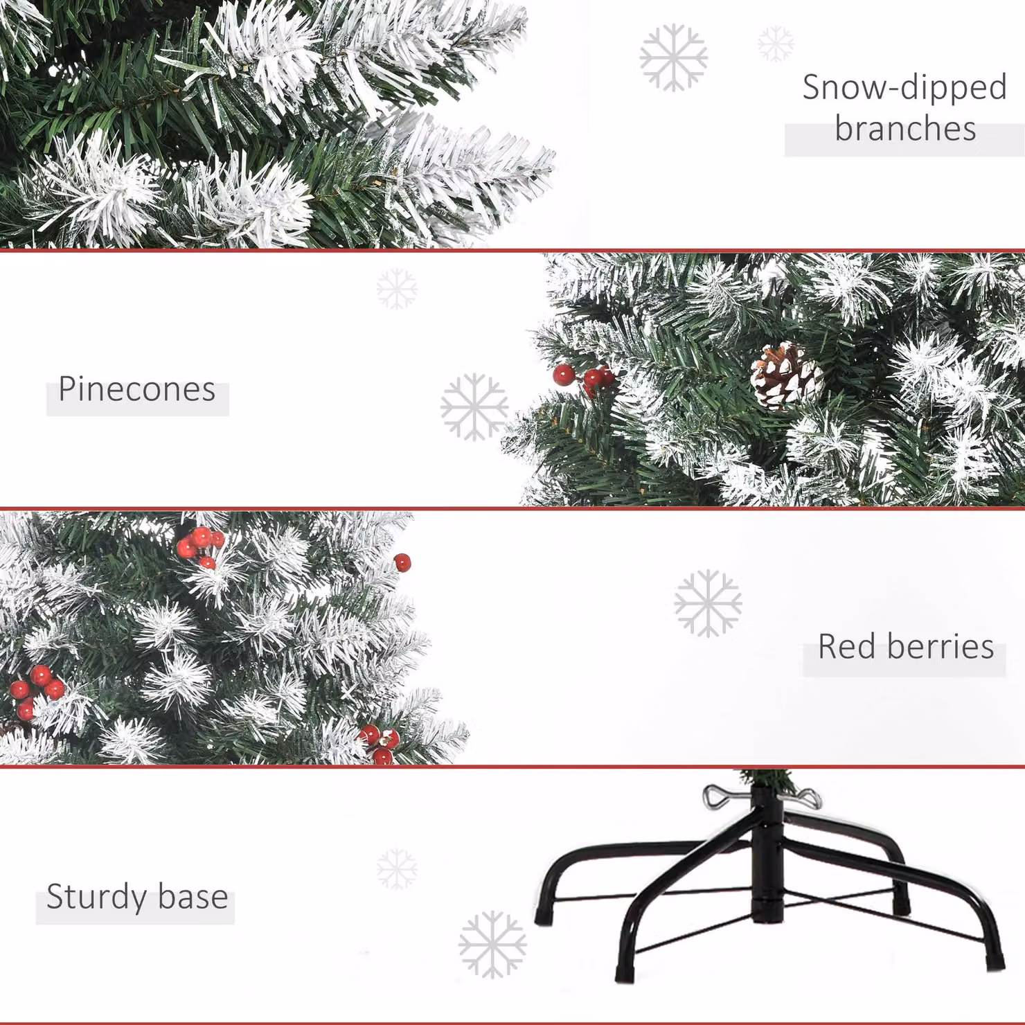 HOMCOM 6ft Prelit Green Christmas Pencil Tree with Red Berries and Pinecones – 5