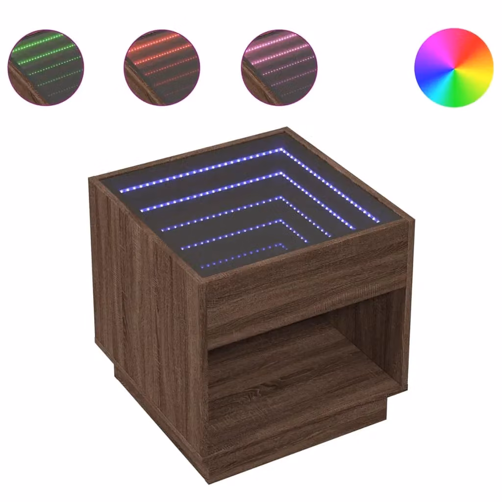 Berkfield Home Infinity LED Coffee Table in Brown Oak, W/D/H: 50 x 50 x 50 cm – 2