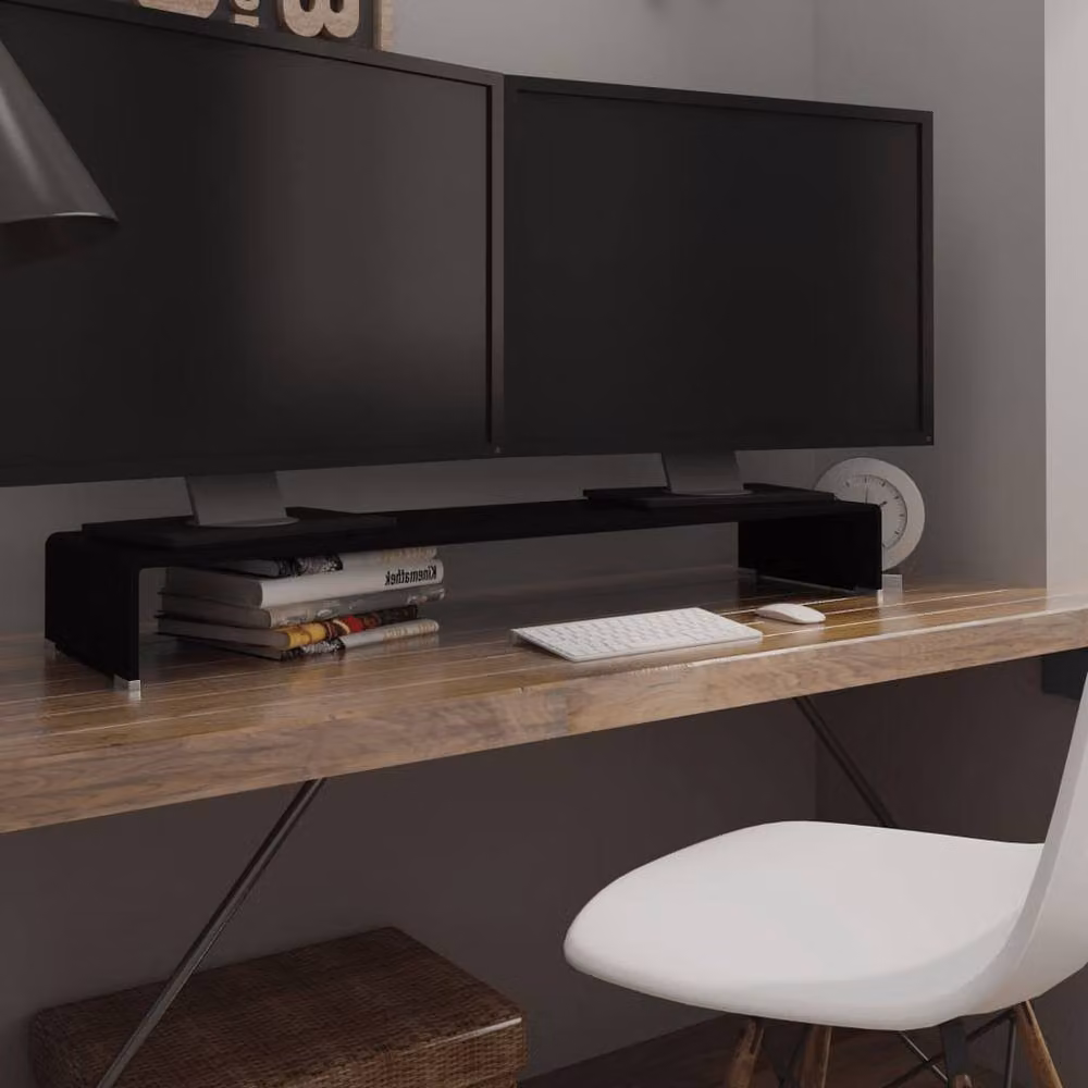 Berkfield Home Black Glass TV Stand and Monitor Riser, W/D/H: 110 x 30 x 13 cm – 1