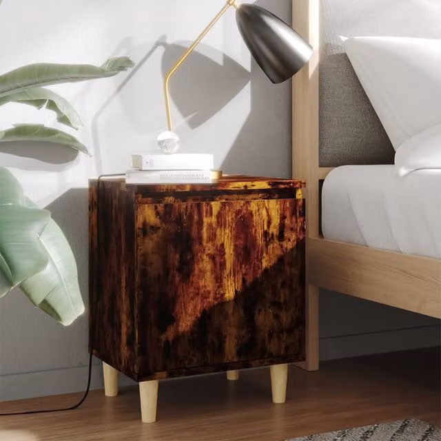Berkfield Home Bed Cabinet in Smoked Oak Brown with Solid Wood Legs, W/D/H: 40 x 30 x 50 cm