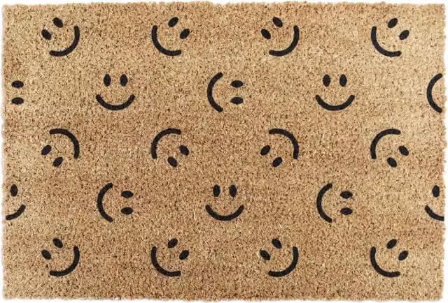 Artsy Mats Smiley Faces Brown Coir and Rubber Non-Slip Weatherproof Doormat