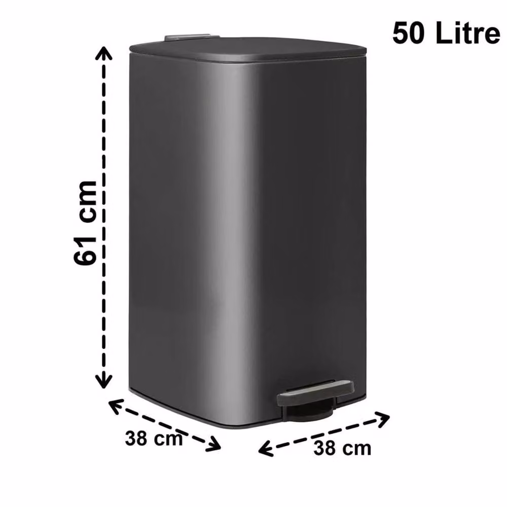 EONLION Black Square Steel Kitchen Pedal Bin with Soft Close, Height: 100 cm, Width: 50 cm, Depth: 61 cm – 2