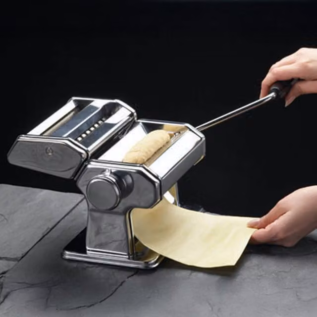 KitchenCraft World of Flavours Italian Deluxe Double Cutter Pasta Machine in Silver Stainless Steel