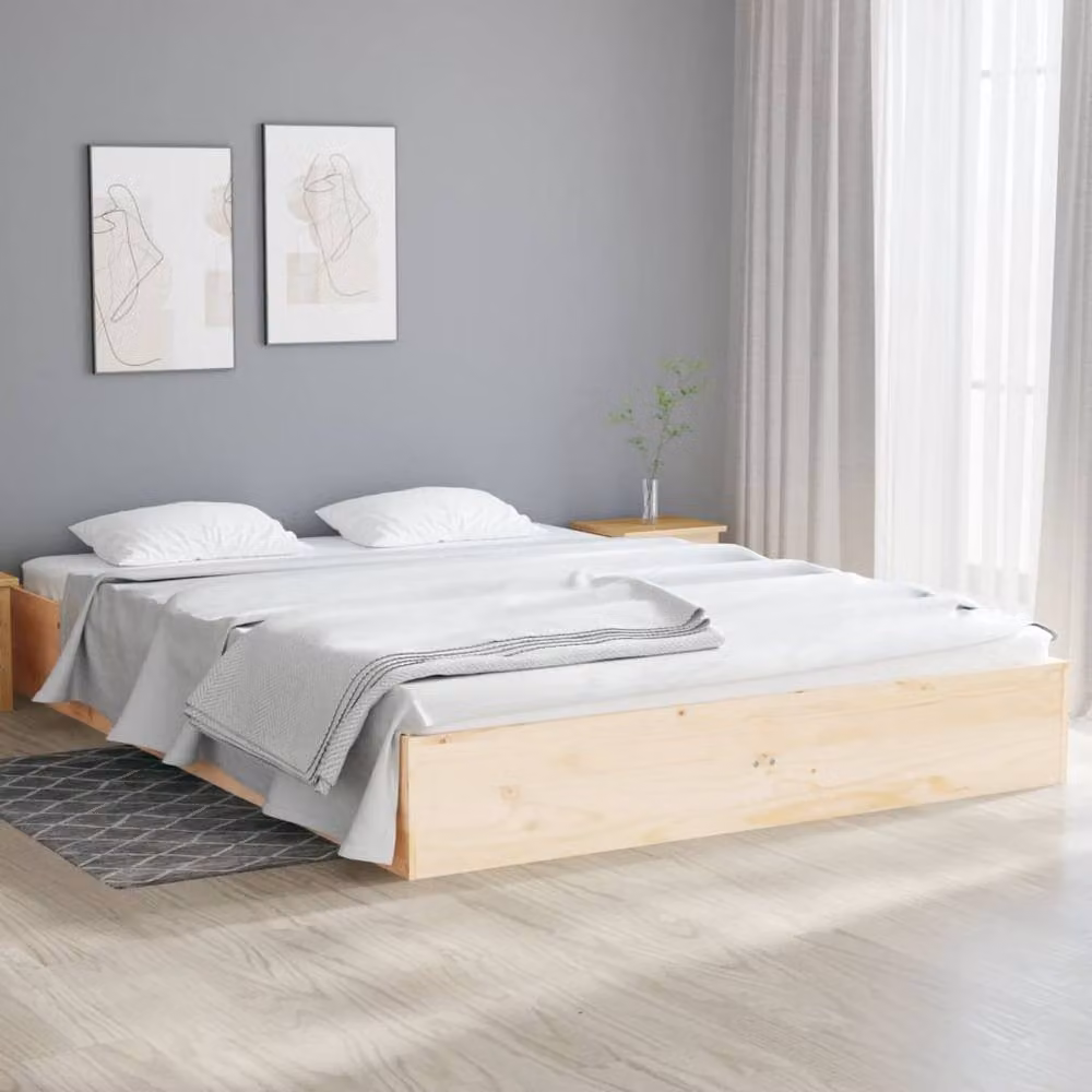Berkfield Home Solid Wood Pine Bed Frame in Beige, W/D/H: 140 x 190 cm – 2