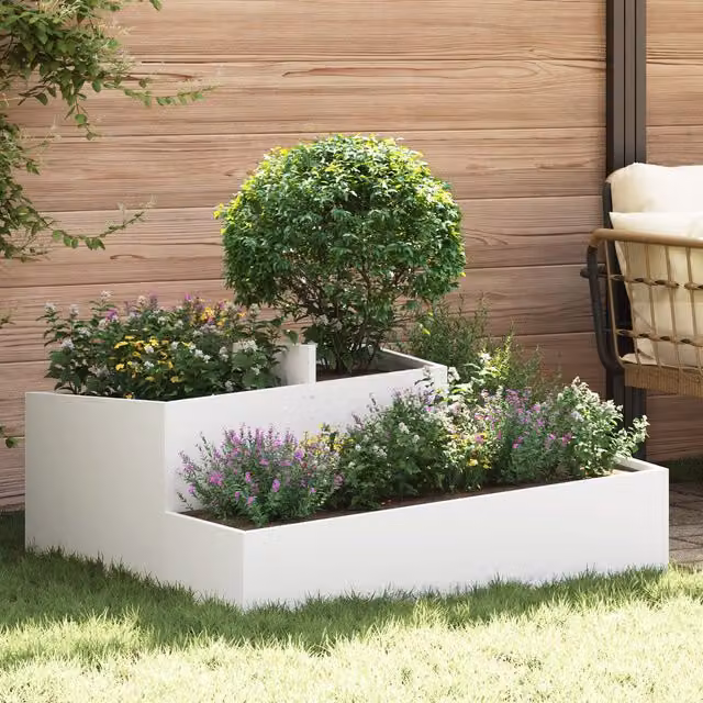 Berkfield Home White and Grey Plastic Decorative Planter Tub for Indoor Plants