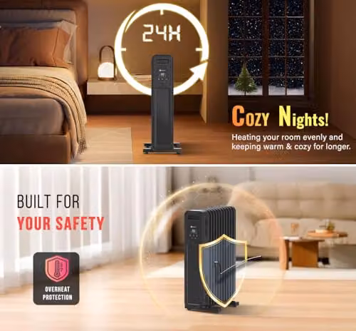 PureMate 2300W Oil Filled Radiator with Remote Control, Black, Freestanding – 7