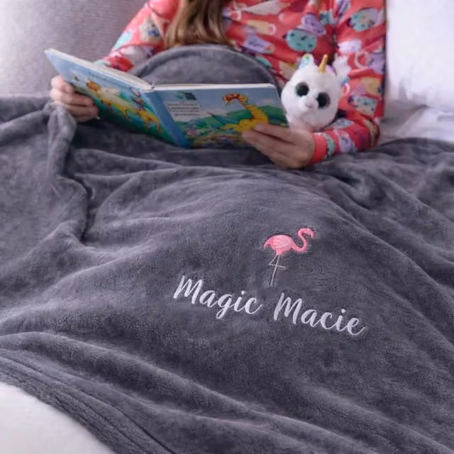 Duncan Stewart Personalised Flamingo Children's Ultra Soft Blanket in Silver, W/D/H: 140 x 180 cm – 1
