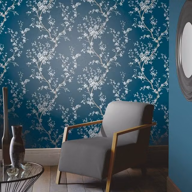 Arthouse Oriental Trail Floral Botanical Washable Wallpaper in Petrol Teal
