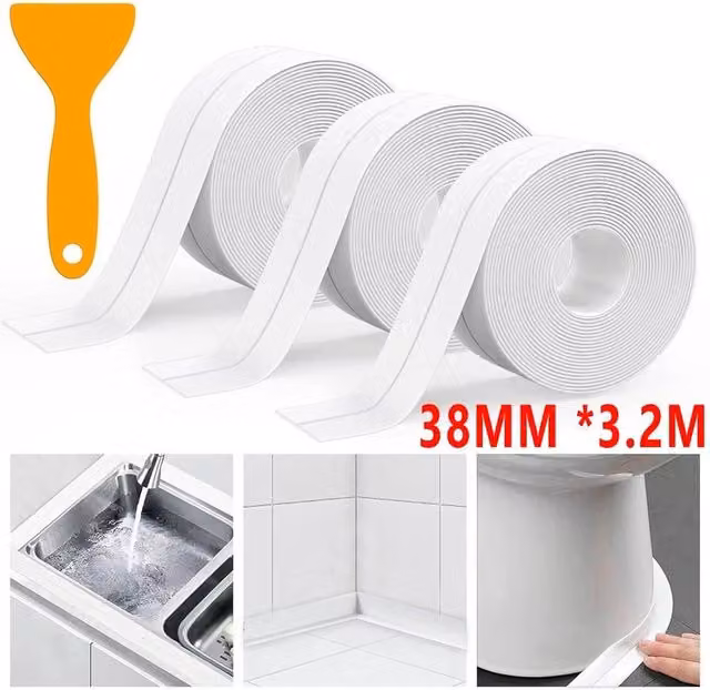 SPETLEK Self-Adhesive Silicone Sealing Strip for Bathroom and Kitchen, White, W: 40 cm, L: 100 cm