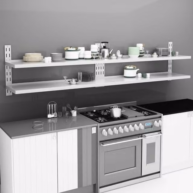 Berkfield Home 2-Tier Floating Wall Shelves, 2-Piece Stainless Steel Set in Grey, W: 300 cm x D: 30 cm