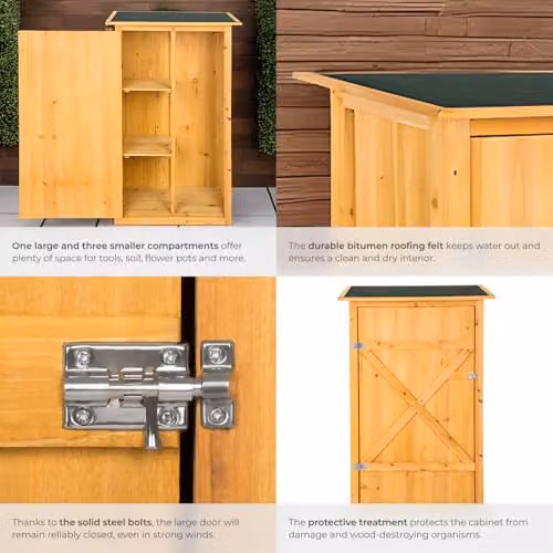 tectake Garden Storage Shed in Brown with Flat Roof, Impregnated Wood, Shelving and Lockable Single Door, W/D/H: 56.0 x 75.0 x 118.0 cm – 3