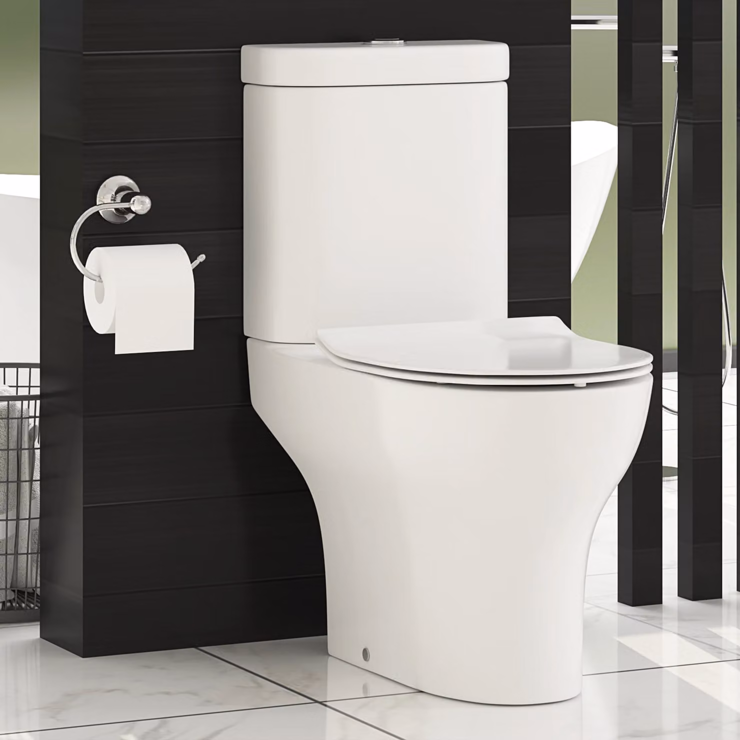Royal Bathrooms Breeze White Rimless Close Coupled Ceramic Toilet with Slim Soft Close Seat and Cistern