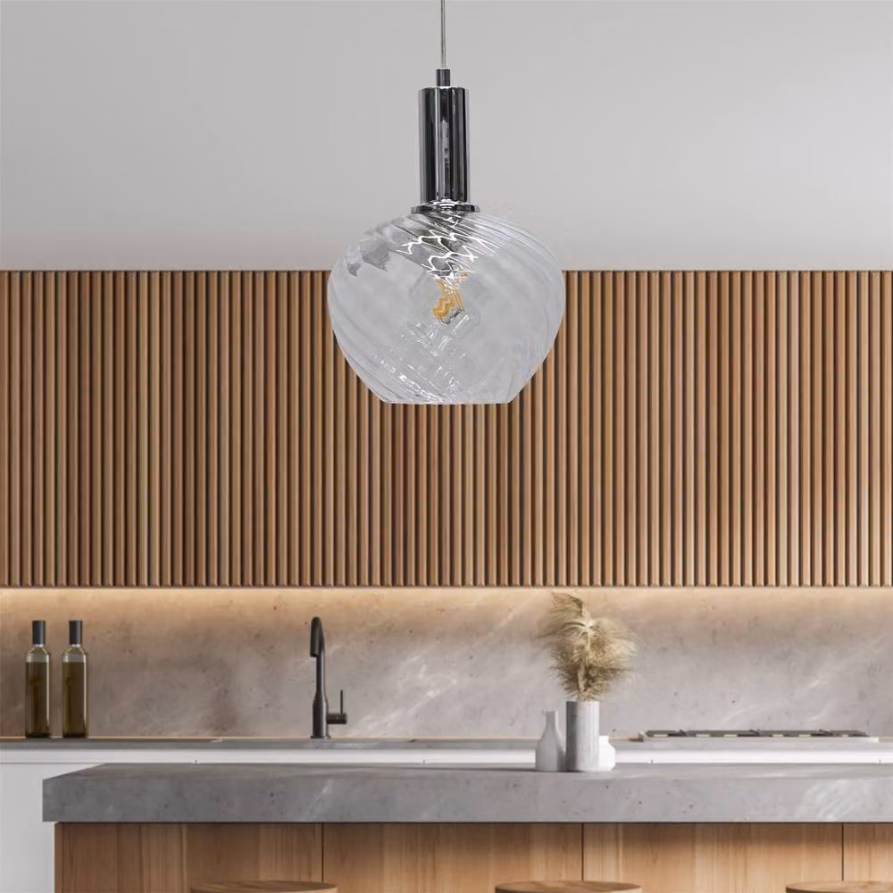 First Choice Lighting Bradson Set of 2 Art Deco Pendant Lights with Clear Swirl Glass and Chrome Finish – 2