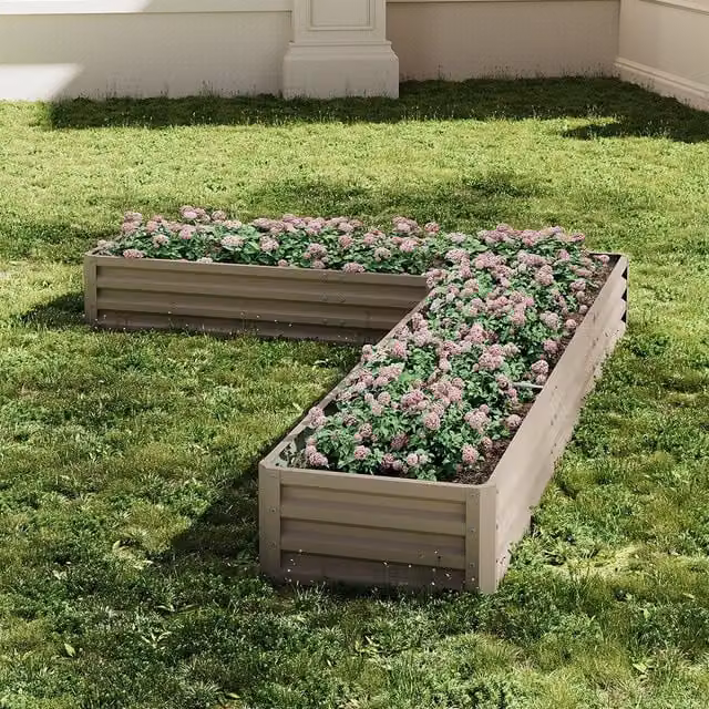 Lifeideas L-Shaped Metal Raised Flower Bed in Brown, W: 277 cm, D: 207 cm, H: 30 cm