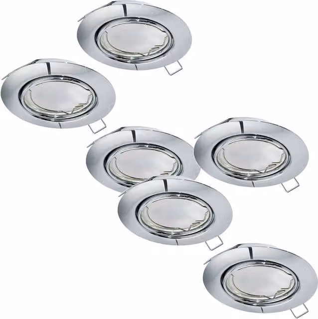 Loops Adjustable Chrome Steel Ceiling Downlight, GU10, Round, 3 Pack