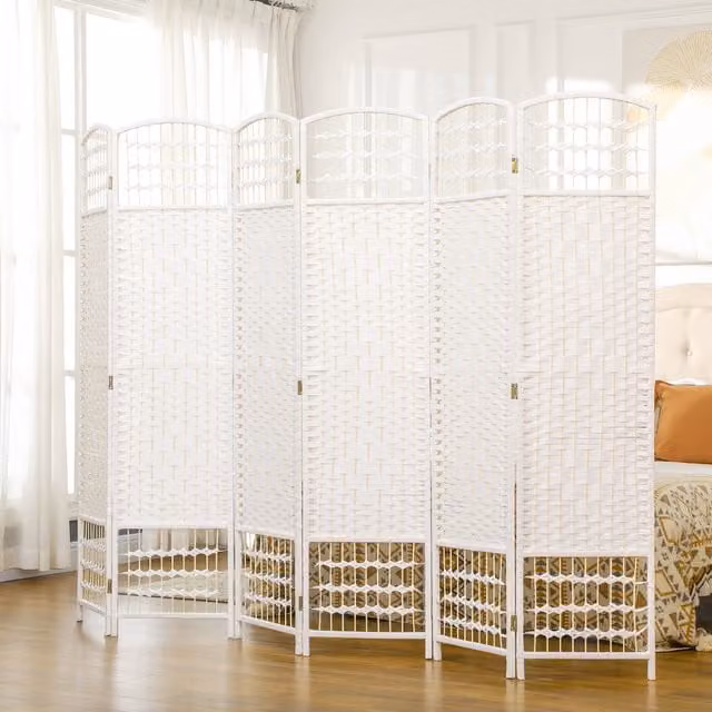 HOMCOM 4 Panel Folding Room Divider in White Pine Wood for Living Room, Bedroom and Home Office