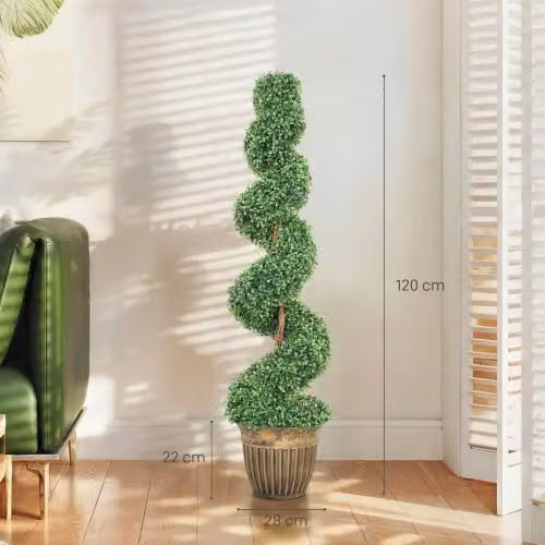 HOMCOM Set of 2 Green Topiary Spiral Boxwood Potted Plants, Height: 120 cm – 4