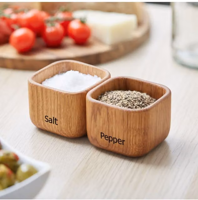 MijMoj Design Salt and Pepper Pinch Pot Set in Brown Solid Wood – 1