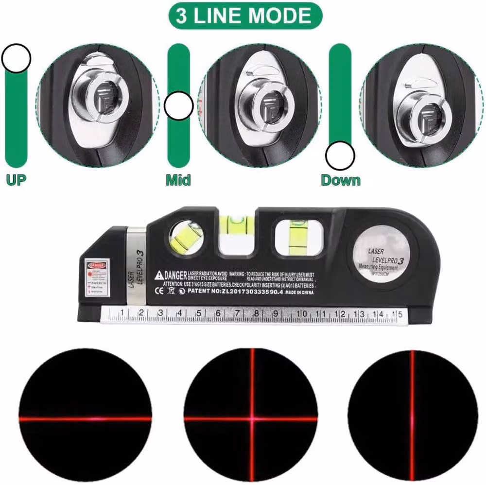 ATEK Multipurpose Laser Level and Spirit Level with 2.44 m Measuring Tape in Black – 8