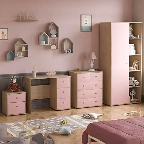 Junior Vida Neptune 4 Piece Childrens Bedroom Furniture Set in Pink and Oak