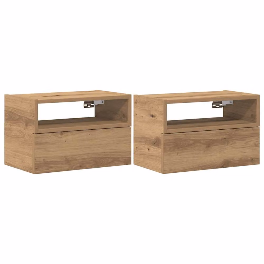 Berkfield Home Artisan Oak Wall-mounted Bedside Cabinets, 2 Pack, Brown, W/D/H: 45 x 26 x 28.5 cm – 3