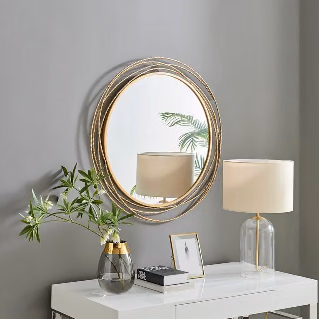 FurnitureboxUK Saskia Art Deco Round Gold Metal Wall Mirror, Diameter: 90 cm – 1