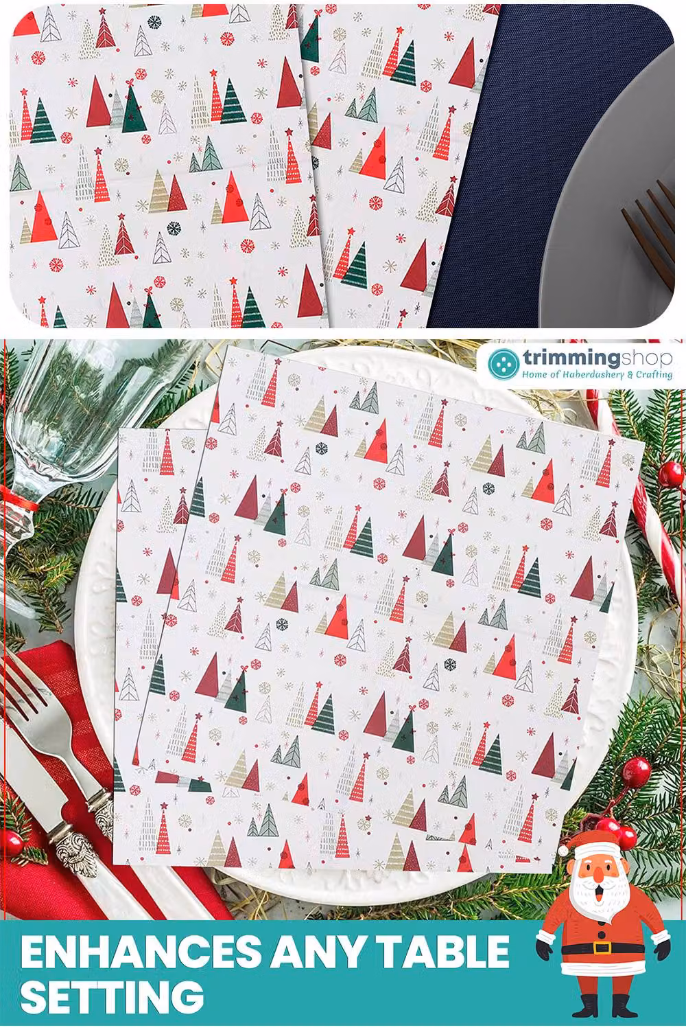 Neel Blue Geometric Christmas Trees Design White Paper Napkins, 33 cm, 20 pieces – 2