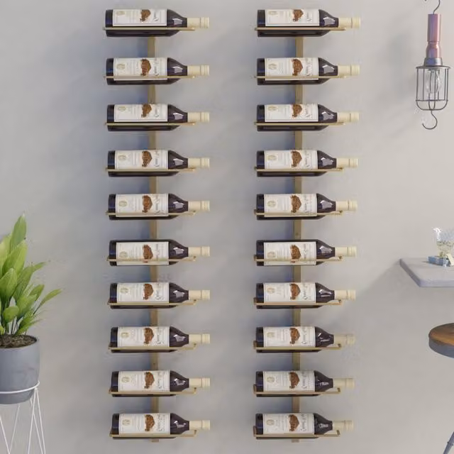 Berkfield Home Wall-mounted Metal Wine Rack for 10 Bottles, 2 Pack, Gold – 1