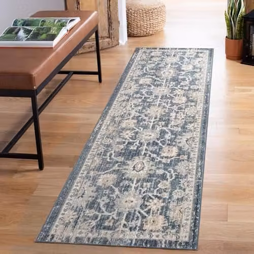 Desire Rugs Maia Non-Slip Washable Soft Oriental Runner Rug, Blue, W: 60 cm, L: 220 cm