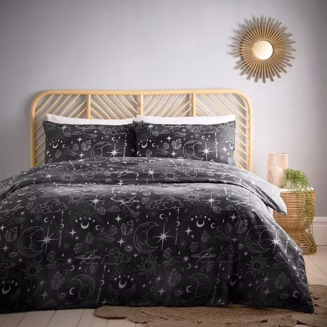 Charlotte Thomas Celestial Duvet Cover and Pillowcase Set, Black and White Star Pattern, King Size, W: 180 cm, L: 200 cm