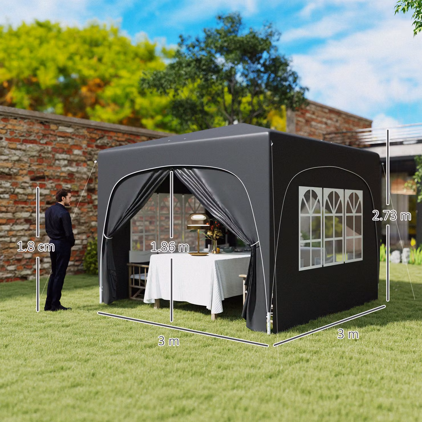 Outsunny Pop-Up Gazebo Shelter with Accessories, Black, W/D: 300 x 300 cm – 3