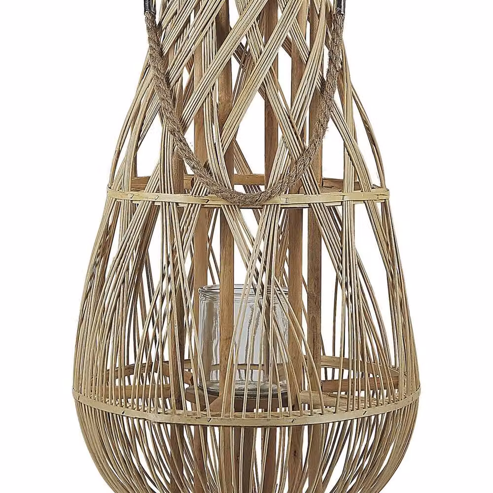 Wyld and Coco Brown Bamboo and Glass Boho Candle Holder, Height: 56 cm – 2