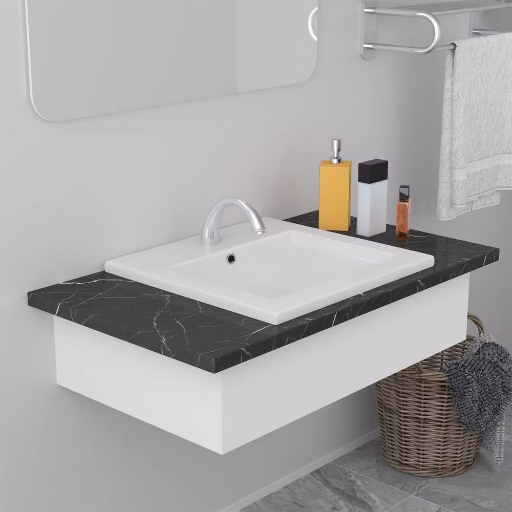 Berkfield Home Rectangular Built-in Ceramic Basin with Overflow, White, W: 42 cm, D: 39 cm, H: 18 cm – 2