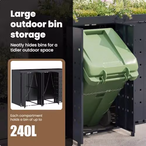 vidaXL Wheelie Bin Storage for 3 Bins, Anthracite, W/D/H: 204 x 77.5 x 121.5 cm – 5