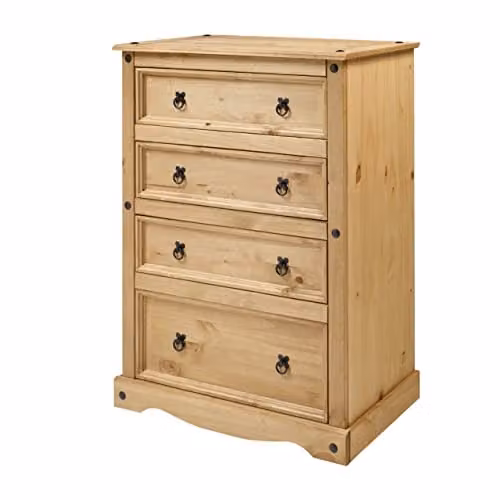 Mercers Furniture Corona 4 Drawer Chest in Antique Wax Brown Solid Pine Wood, H 130 cm x W 92 cm x D 48 cm – 1